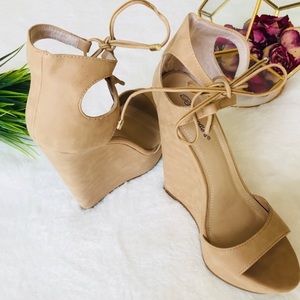 Brackelle’s Ankle Strap Nude Wedges